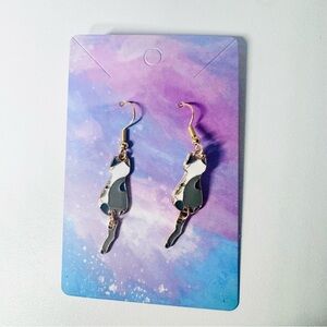 Gray cat earrings with gold stainless steel hooks dangle earrings